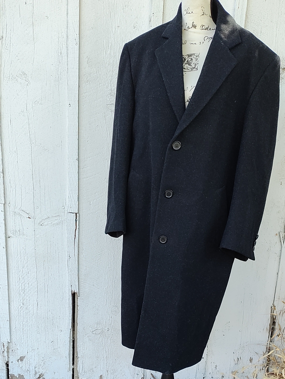 Vintage Men's Classic Black Single-Breasted Wool Pea Coat Size 40S